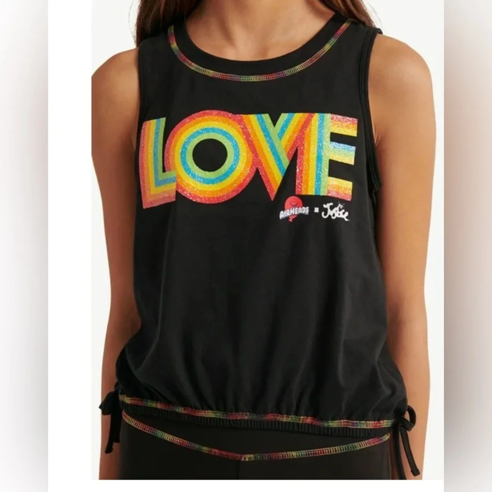 Justice X Airhead Black Tank Top with Rainbow LOVE Graphic size 10
